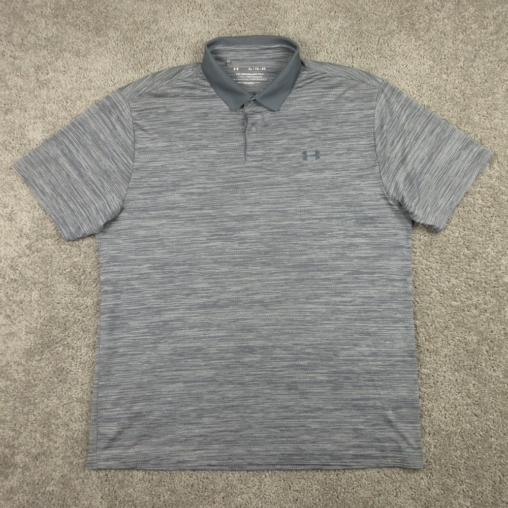 Under Armour Polo Shirt Mens XL Gray Performance Golf Wicking Stretch Logo EUC